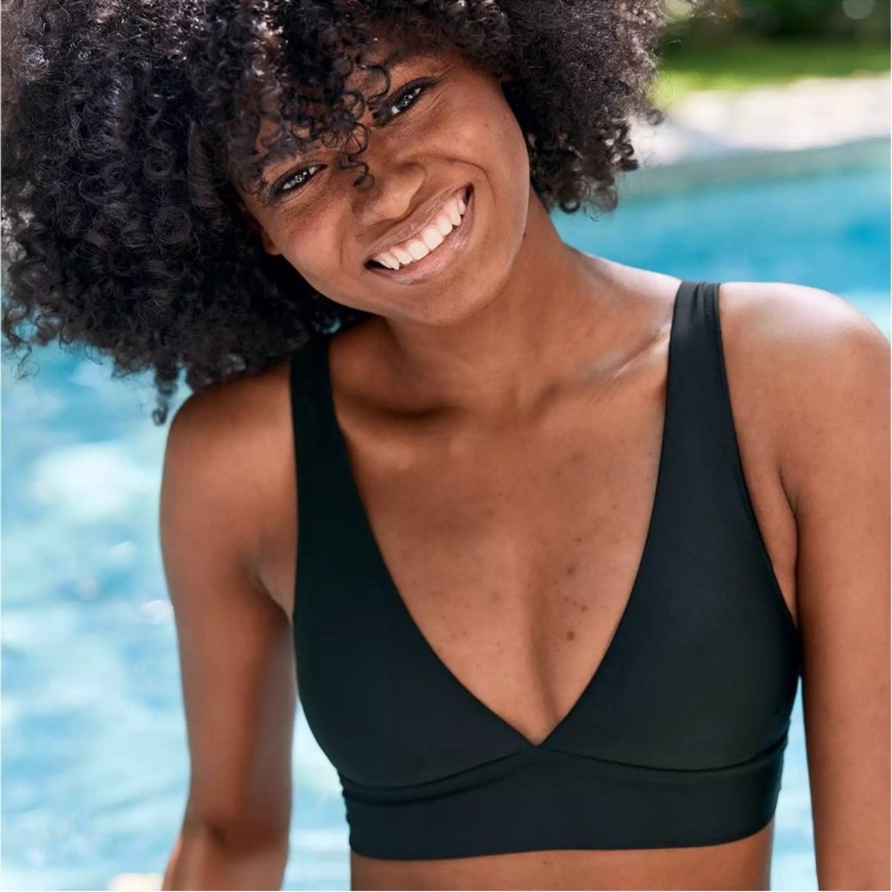 NWT Aerie Plunge Longline Black Triangle Bikini Top Size M